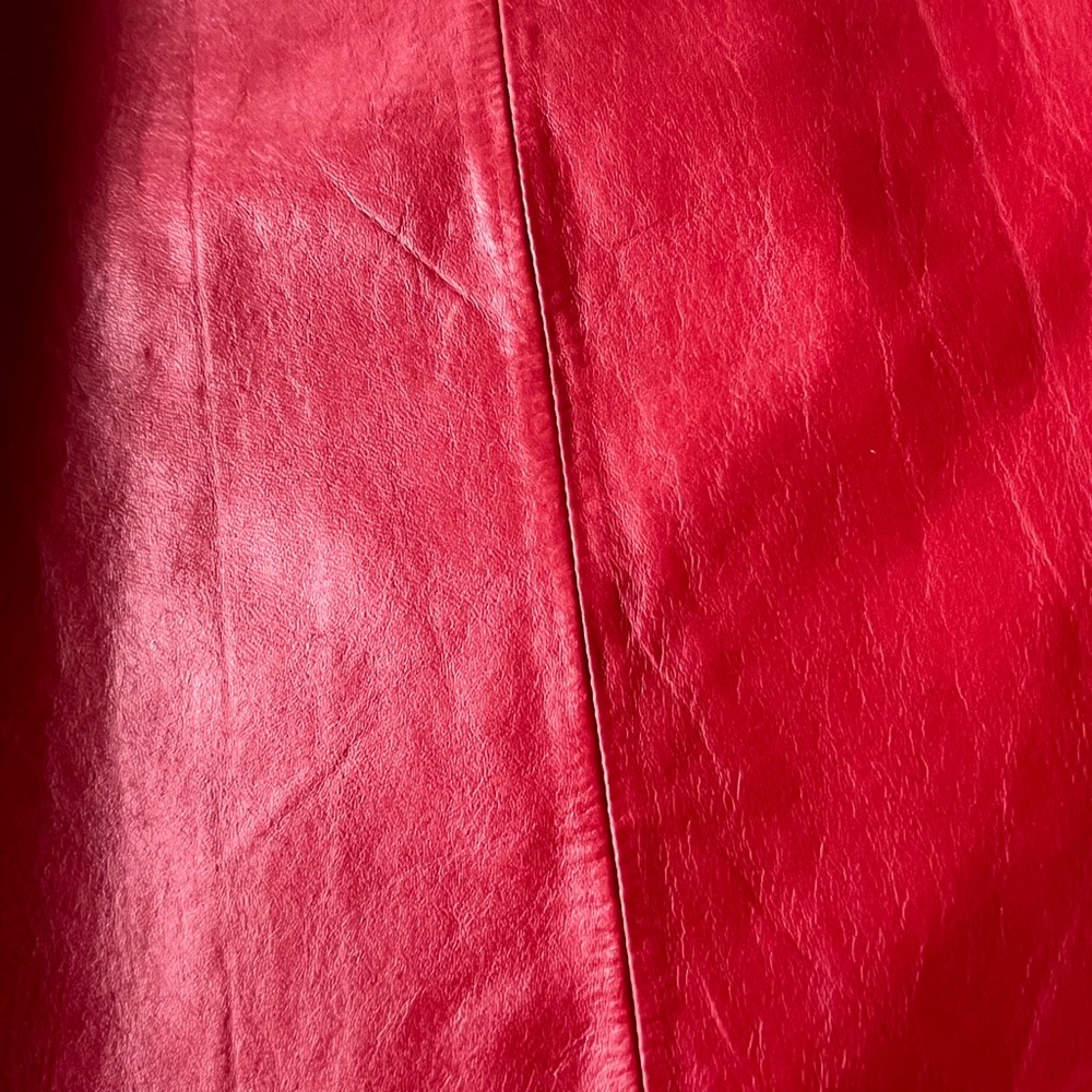G-III REAL LEATHER Vintage Red Lined Pencil Skirt Size 9/10 - Picture 7 of 11
